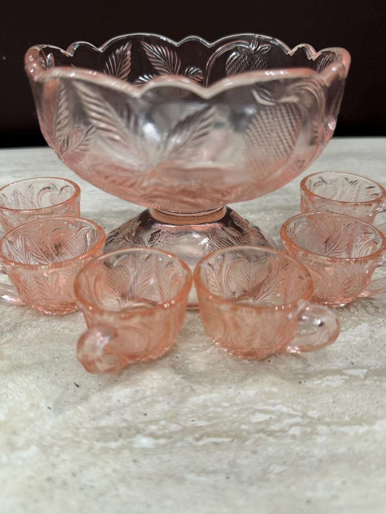Mosser Child’s Miniature Jennifer Pattern Pink Depression Glass Punch ...