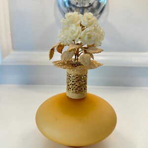 Vintage I W Rice Satin Glass Perfume Bottle: Gold Filigree Floral ...