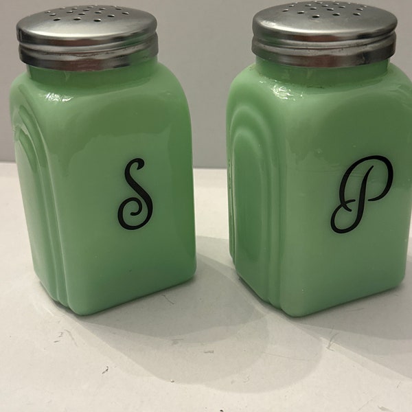 Jadeite glass salt and pepper shakers depression style