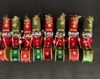 Vintage 1950s Toy Soldier Ornaments: Japan, Flocked, Set of 8