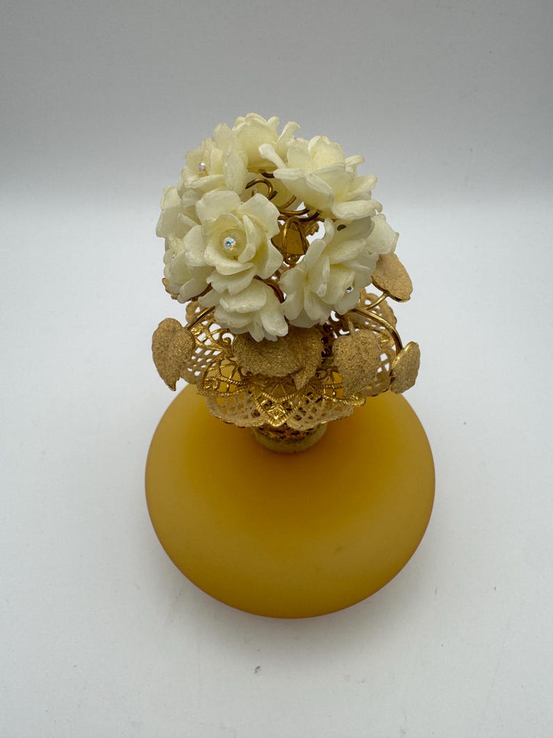 Vintage I W Rice Satin Glass Perfume Bottle: Gold Filigree Floral ...