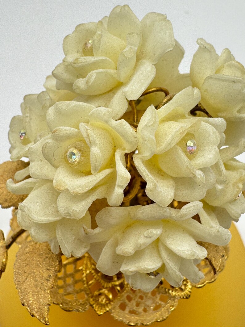 Vintage I W Rice Satin Glass Perfume Bottle: Gold Filigree Floral ...