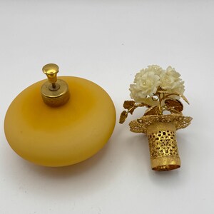 Vintage I W Rice Satin Glass Perfume Bottle: Gold Filigree Floral ...