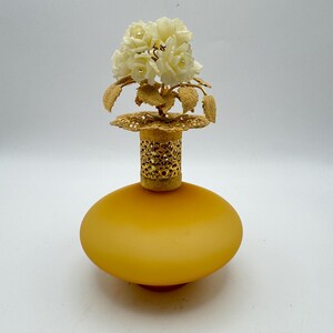 Vintage I W Rice Satin Glass Perfume Bottle: Gold Filigree Floral ...