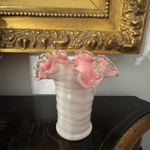 Fenton Pastel Pink Fenton Milk Glass Hobnail Trumpet Vase
