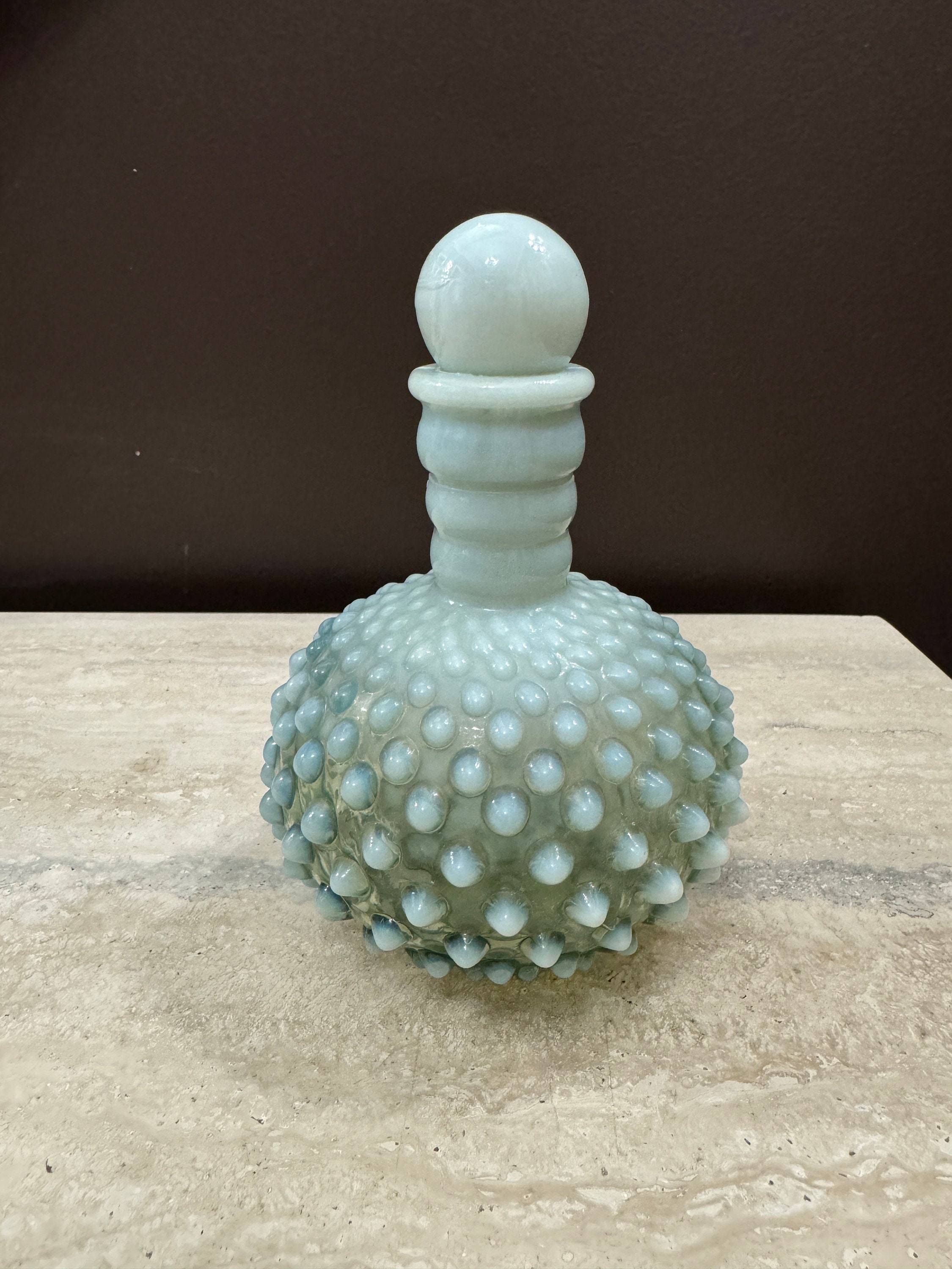 Vintage 1940's Fenton Aqua Opalescent Hobnail Perfume Bottle
