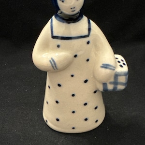 Vintage Russian Hand Painted Porcelain Woman holding Basket Blue and White
