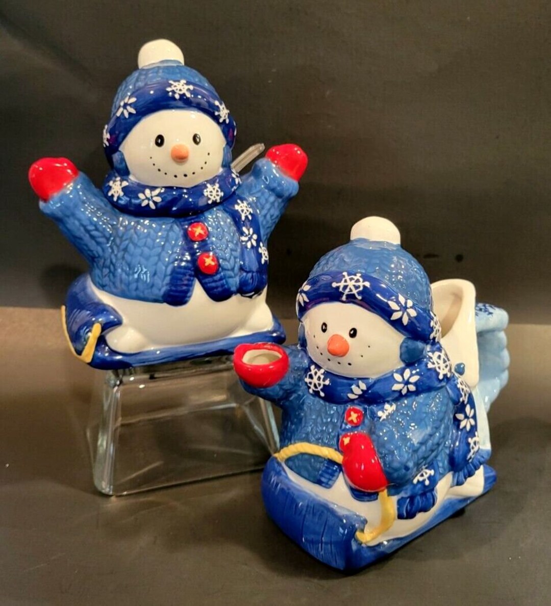 Snowflake Snowman Creamer & Sugar Bowl Set VTG Bico Homespun Etsy