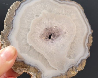 3.5" Thunder Egg Agate Slice with Druzy White Translucent Agate Slice Raw Rough