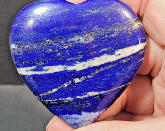 2.5" Lapis Lazuli Puffy Heart Shaped Palm Stone EUC Lapis Palm Stone w/Selenite