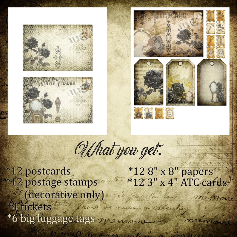 Gothic Victorian Junk Journal Kit, Ephemera, Black Beige Journal ...