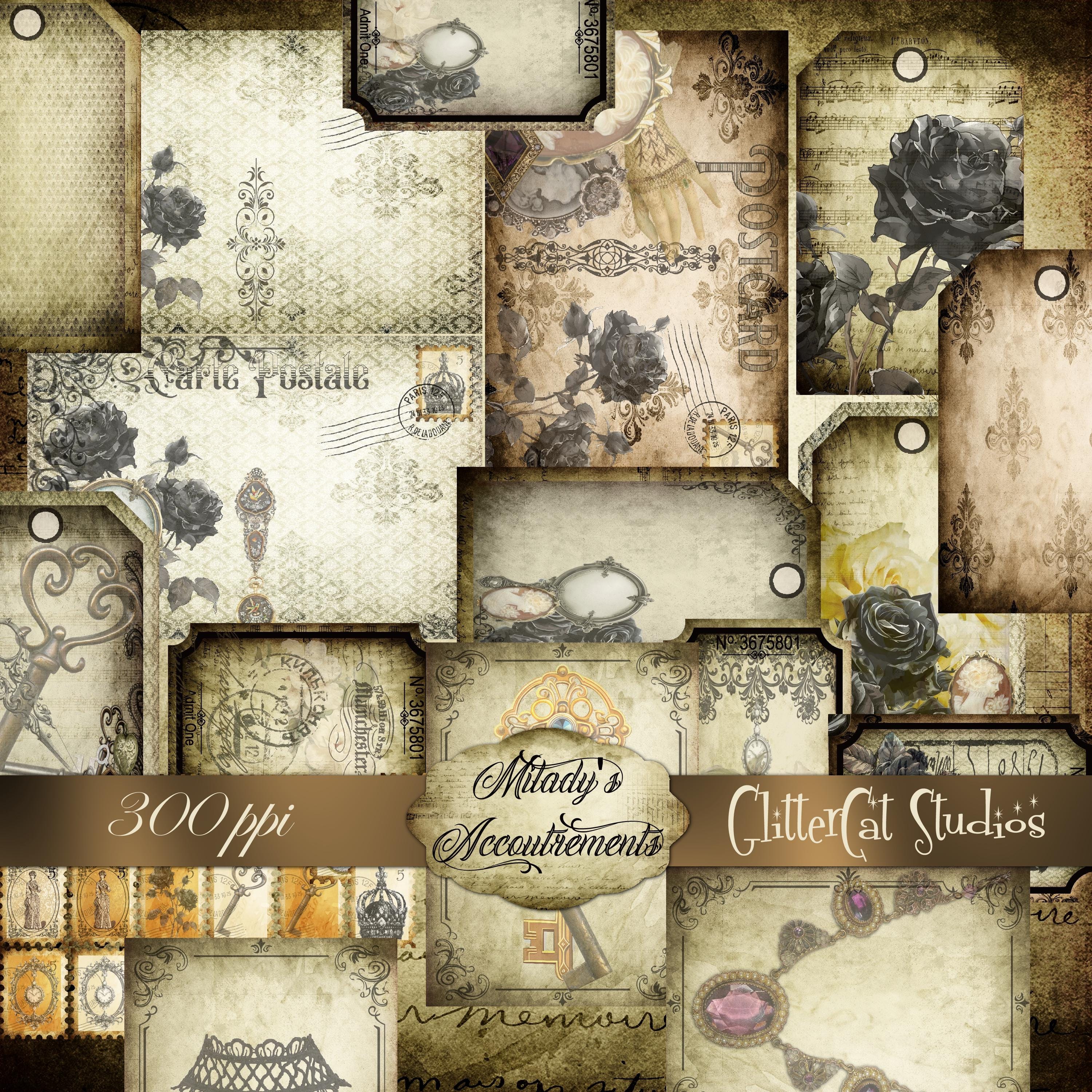 Gothic Victorian Junk Journal Kit, Ephemera, Black Beige Journal ...