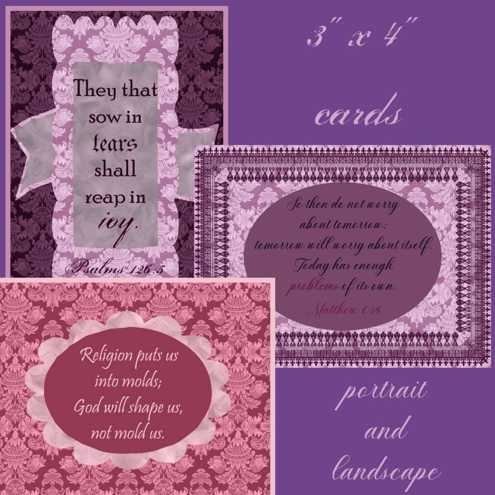 Bible Journal Cards Digital Printable blackberries 3 X 4 Purple, Plum