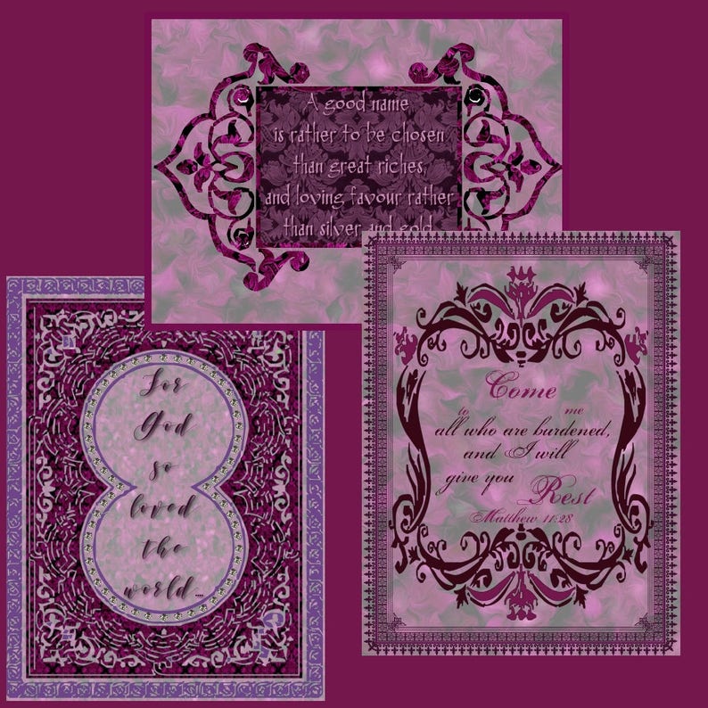 Bible Journal Cards Digital Printable blackberries 3 X 4 Purple, Plum