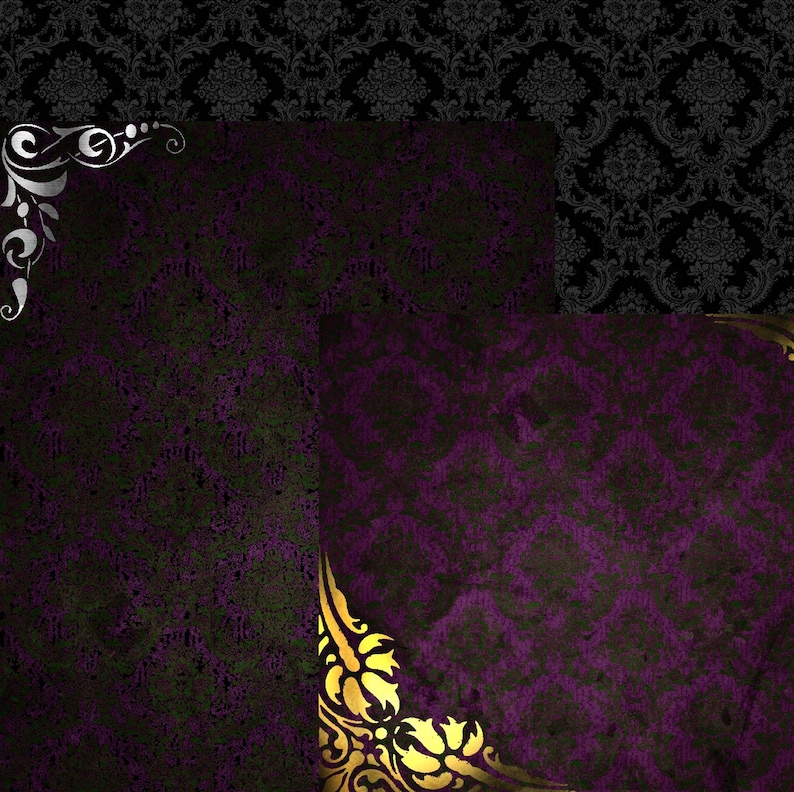 Gothic Romance Halloween Bats and Baubles 3 x 4 printable digital victorian gothic life journal cards planner gold and silver cards