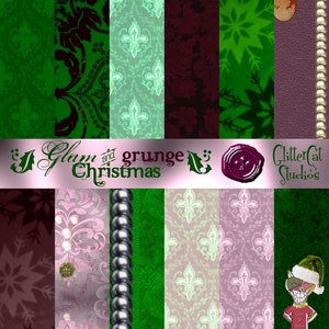 Glamorous Christmas 8,5" x 11" scrapbooking digitale scaricabile carte damascate dai colori vivaci e ricchi perle design diario forniture originali