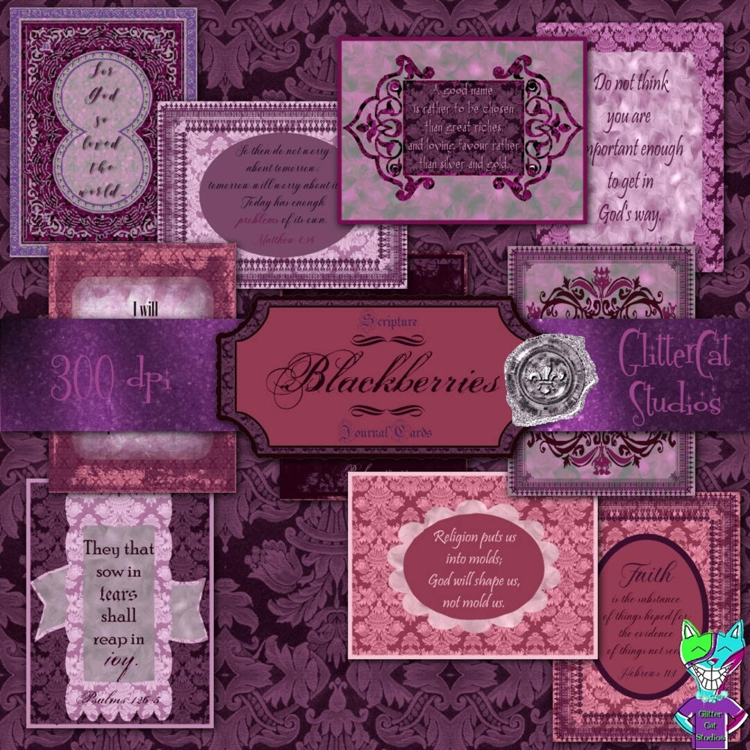 Bible Journal Cards Digital Printable blackberries 3 X 4 Purple, Plum