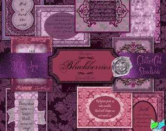 Bible Journal Cards: digital printable &quot;blackberries&quot; 3&quot; x 4&quot; purple, plum, and cotton candy pink journal cards with scripture verses