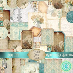Kit di diario spazzatura stampabile, effimeri, diario rosa, damasco, carte ATC, fogli di collage, forniture per diario, vintage, scaricabili, shabby chic