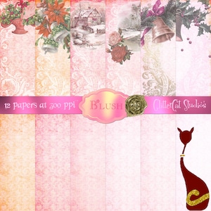 Digitales Papier: 8,5 "x 11" Blush, Pink, Pfirsich, Shabby Chic viktorianische Weihnachten, Digital Printable, Romantisch, Hochzeit, Scrapbook Papiere