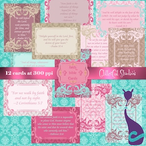 Cartões ATC do Faith Bible Journal: digitais, para impressão, 3" x 4", cartões com versículos bíblicos rosa menta e algodão doce, colagem, cartões de índice