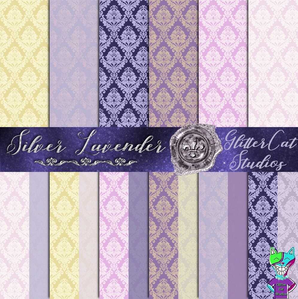 Digital Paper Pack: 8.5 x 11 Silver Lavender Damask Letter Paper, Pink & Purple Digital Printable Paper, Romantic, Wedding Scrapbook Papers