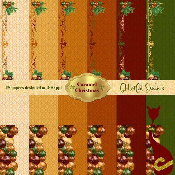 Digital Paper Pack: Caramel Christmas, 8.5 x 11, scrapbook paper, digital printable, non-traditional Christmas colors, gold, burgundy, green