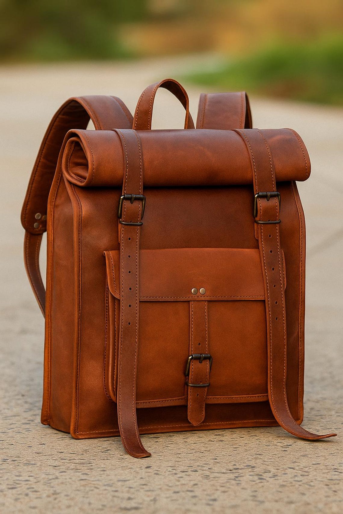 Premium Brown Leather Backpack Leather Rucksack With 14-inch Laptop ...