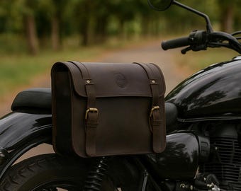 Brown Leather Motorcycle Saddle Bags – Rugged Side Mount Pannier for Harley