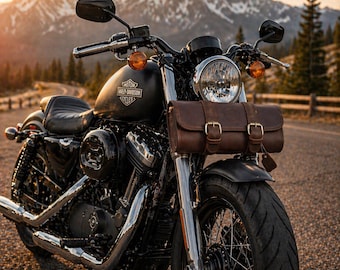 Personalized Full Grain Dark Brown 10" Leather Motorcycle Saddlebags, Tool Storage Pannier, A Gift For Riders