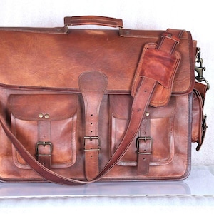 Leather Laptop Messenger Bag For Men Women Computer Briefcase Satchel Bag For Office Business, Crossbody Messenger Satchel For Work, Travel