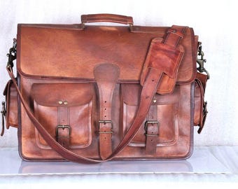 Brown Leather Briefcase Shoulder Bag for Work and Daily Commute