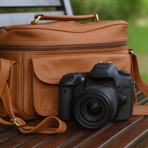 Camera Shoulder Bag Compact Camera Case Waterproof Retro Compatible for Canon Nikon Sony SLR DSLR Mirrorless Camera and Lens Brown, Medium