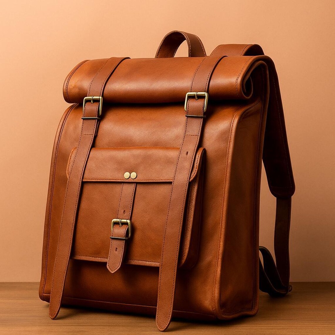 Premium Brown Leather Backpack Leather Rucksack With 14-inch Laptop ...