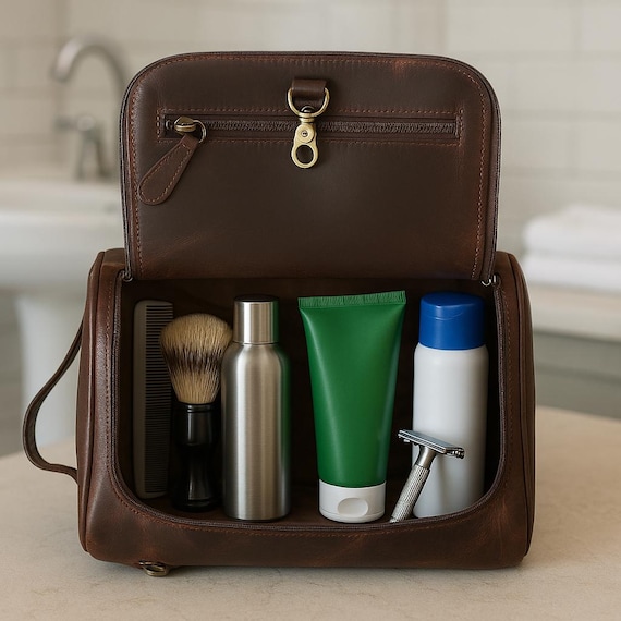 Large Men's Toiletry for Travel, Leather Dopp Kit for Men