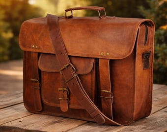 Full Grain Leather Laptop Satchel 16", Work Messenger Bag with Spacious Interior, Adjustable Shoulder Strap, Professional Office Carry Bag