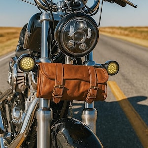 Leather Motorcycle Handlebar Bag, Fork Tool Bag, motorcycle tool bag, Bike saddlebag, Bicycle Bag, motorcycle bag, harley bag, chopper bag
