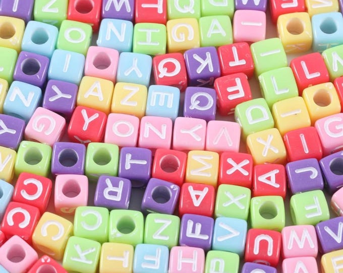 250 Pieces - 6mm Color Cube Alphabet Beads, White Letter, ABC Beads ...