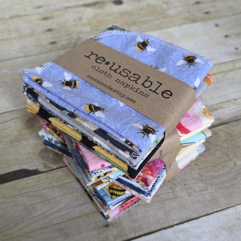 Reusable Napkins - Single-Ply Cotton Flannel - Random Prints | Cloth Napkins | Cloth Wipes | Cloth Towels | Reusable Napkins from mamamade image 6