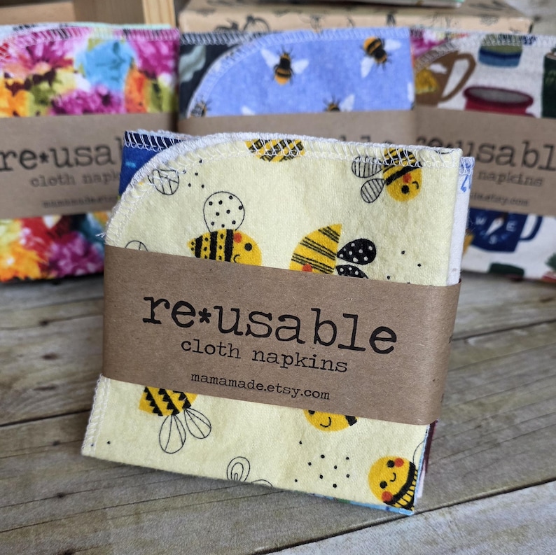 Reusable Napkins - Single-Ply Cotton Flannel - Random Prints | Cloth Napkins | Cloth Wipes | Cloth Towels | Reusable Napkins from mamamade image 5