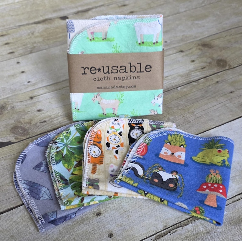 Reusable Napkins - Single-Ply Cotton Flannel - Random Prints | Cloth Napkins | Cloth Wipes | Cloth Towels | Reusable Napkins from mamamade image 3