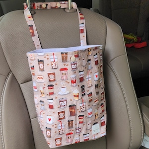 Auto Trash Bag - Coffee Cups | Car Trash Bag, Waterproof & Machine Washable | Car Accessories | Car Garbage Bag | Car Organizer