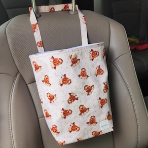 Auto Trash Bag - Floral Highland Cow | Car Trash Bag, Waterproof & Machine Washable | Car Accessories | Car Garbage Bag | Car Organizer