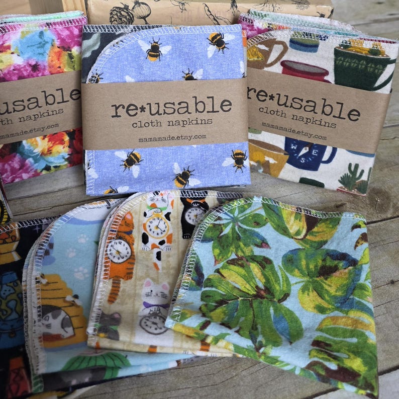Reusable Napkins - Single-Ply Cotton Flannel - Random Prints | Cloth Napkins | Cloth Wipes | Cloth Towels | Reusable Napkins from mamamade image 4