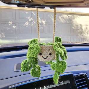 Mini Crochet Pothos Plant | Decorative Artificial Succulent Plants | Hanging Car Accessory | Car Mirror Charm