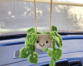 Mini Crochet Pothos Plant | Decorative Artificial Succulent Plants | Hanging Car Accessory | Car Mirror Charm