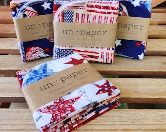 Un Paper - Reusable Napkins - Single-Ply - Set of 6 - PATRIOTIC / AMERICANA | Cloth Napkins | Cloth Wipes | Cloth Towels | Reusable Napkins