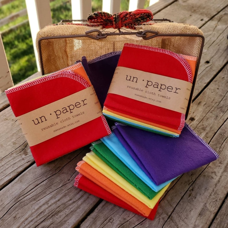 Un Paper Reusable Napkins Single-Ply Set of 6 RAINBOW Cloth Napkins Cloth Wipes Cloth Towels Reusable Napkins from mamamade image 1