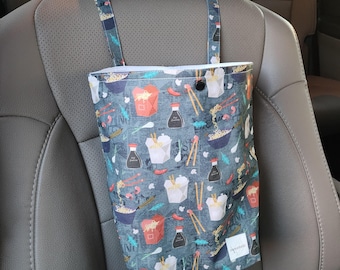 Auto Trash Bag - Takeout Food | Ramen | Car Trash Bag, Waterproof and Machine Washable | Car Accessories | Car Garbage Bag | Car Organizer