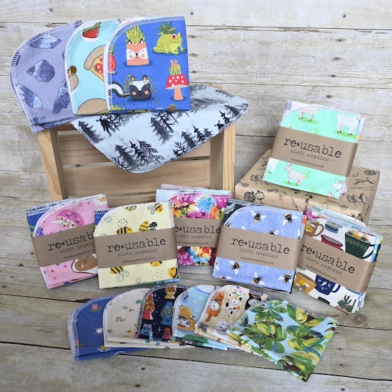 Reusable Napkins - Single-Ply Cotton Flannel - Random Prints | Cloth Napkins | Cloth Wipes | Cloth Towels | Reusable Napkins from mamamade